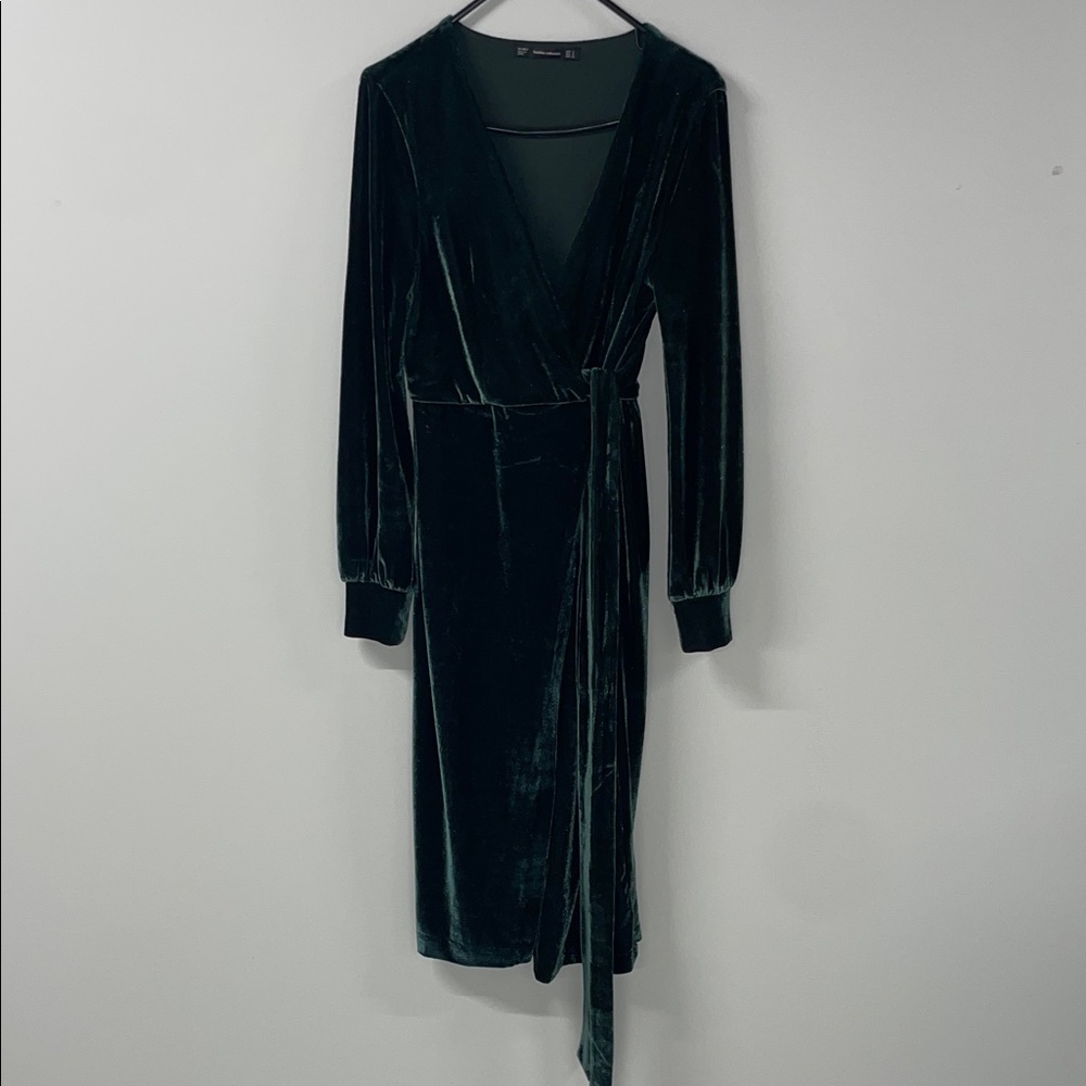 Zara Deep Green Velvet Long Sleeve Dress